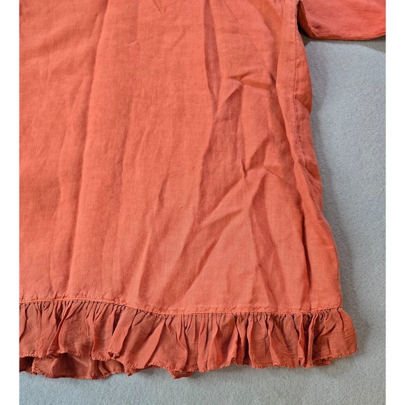 Vintage Johnny Was Linen Top Large Orange Ruffle Hem Bohemian Peasant Festival - Picture 3 of 6